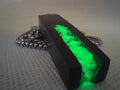 Handmade Irish Bog Oak Bar Pendant – Glow-in-the-Dark Green Stone Channel | Silver Chain