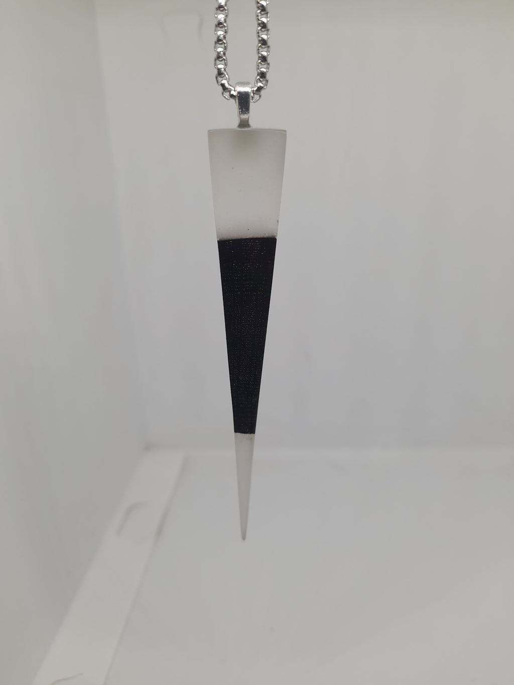 Handmade Irish Bog Oak Dagger Pendant – Glow-in-the-Dark Cyan Resin | Titanium Plated Chain