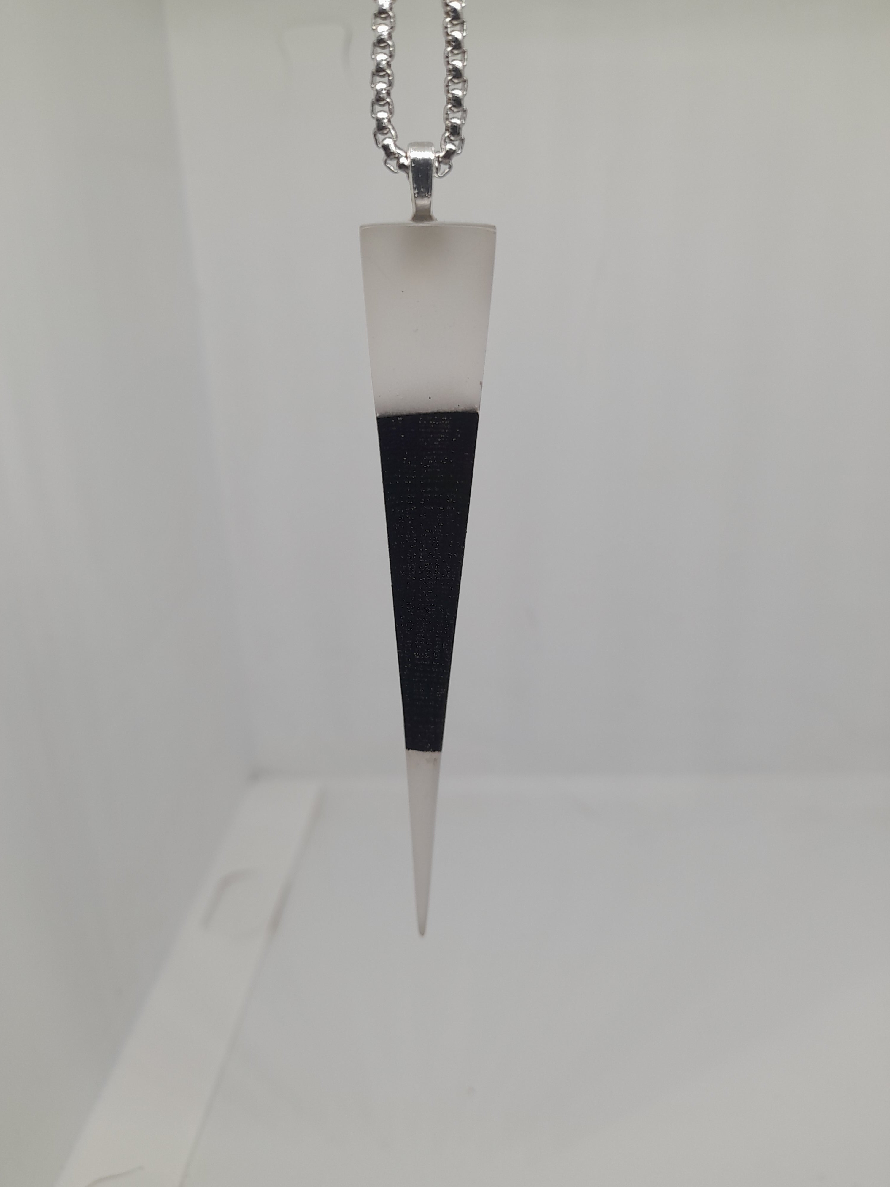 Handmade Irish Bog Oak Dagger Pendant – Glow-in-the-Dark Cyan Resin | Titanium Plated Chain