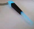 Handmade Irish Bog Oak Dagger Pendant – Glow-in-the-Dark Cyan Resin | Titanium Plated Chain