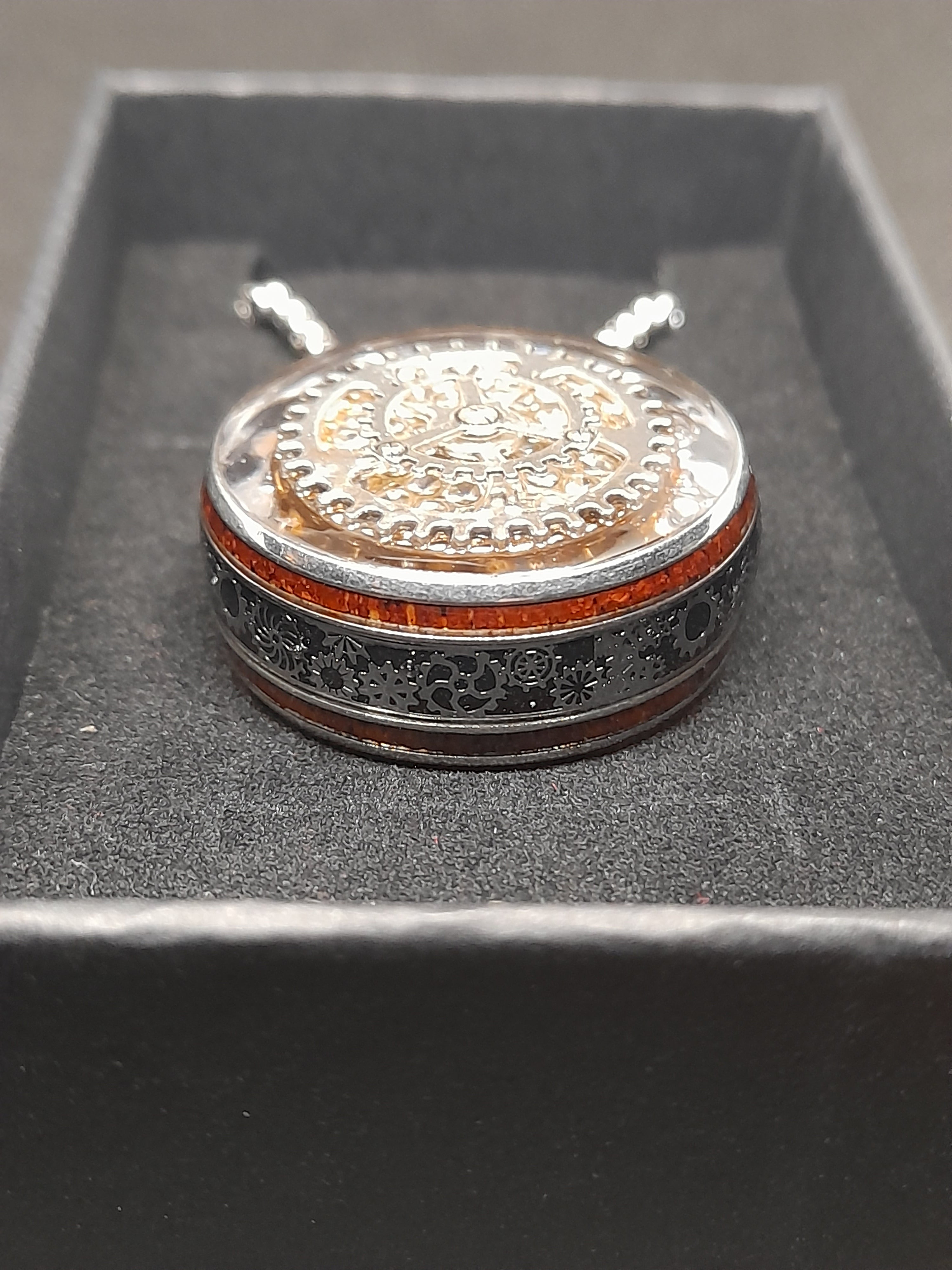 Handmade Steampunk Pendant – Gears, Wood & Resin | stainless Steel Chain