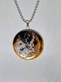 Handmade Double-Sided Resin Pendant – Amber, Black & Silver | Silver Chain
