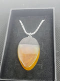 Handmade Irish Bog Oak Teardrop Pendant – Amber Orange Resin | Silver Chain