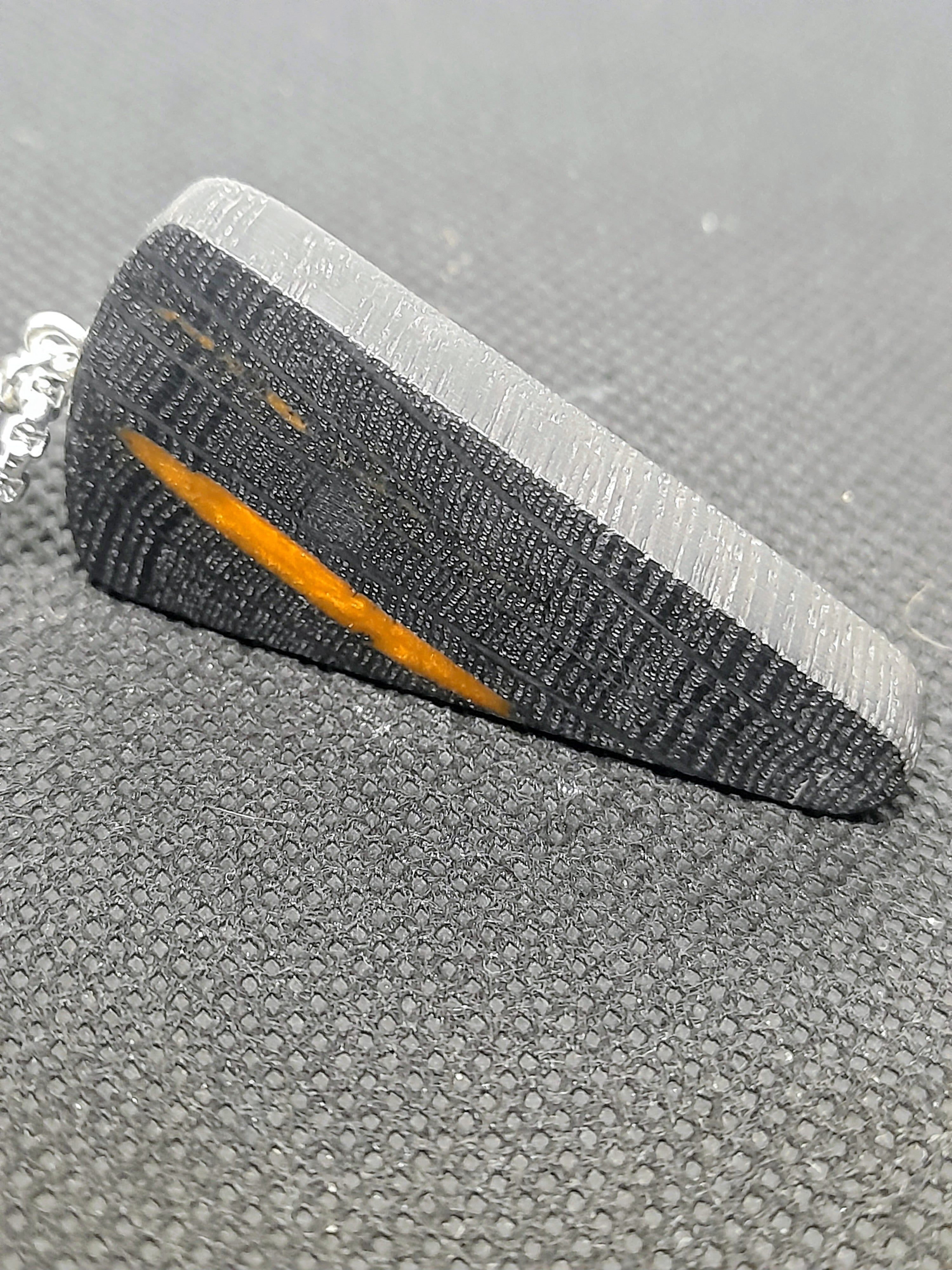 Handmade Irish Bog Oak Pendant – Orange Resin Inlay | Clear Edge | Silver Chain