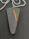 Handmade Irish Bog Oak Pendant – Orange Resin Inlay | Clear Edge | Silver Chain