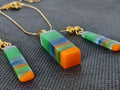 Handmade Irish Colours Resin Jewellery Set – Pendant & Matching Earrings | Stainless Steel chain/findings