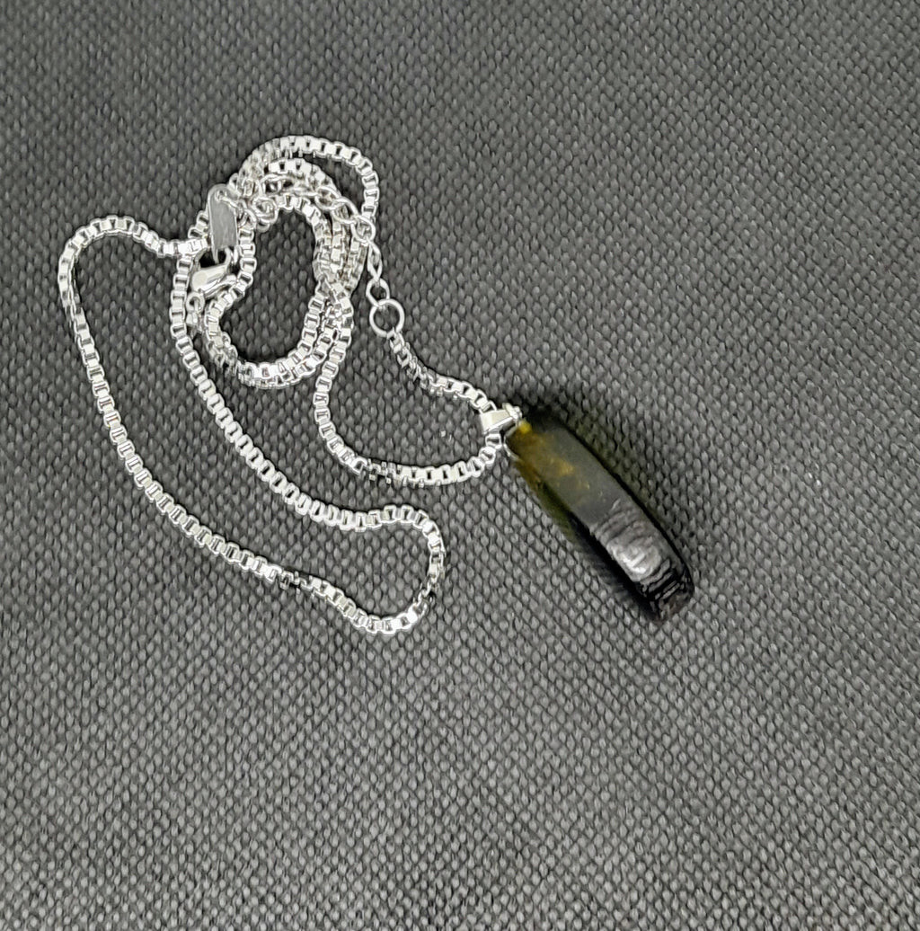 Handmade Irish Bog Oak Teardrop Pendant – Sealed in Yellow-Green Resin | Silver Chain