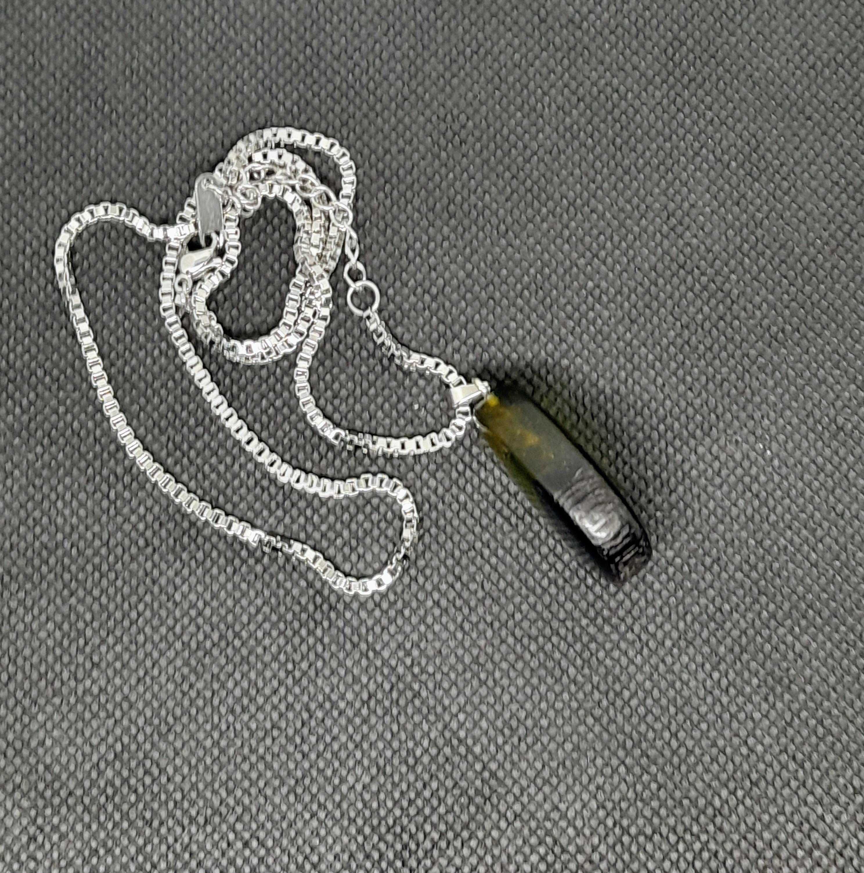 Handmade Irish Bog Oak Teardrop Pendant – Sealed in Yellow-Green Resin | Silver Chain