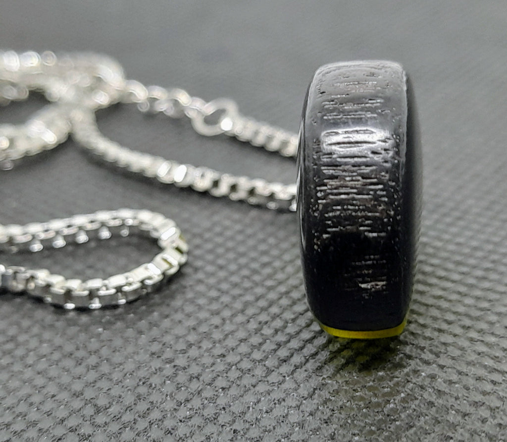 Handmade Irish Bog Oak Teardrop Pendant – Sealed in Yellow-Green Resin | Silver Chain