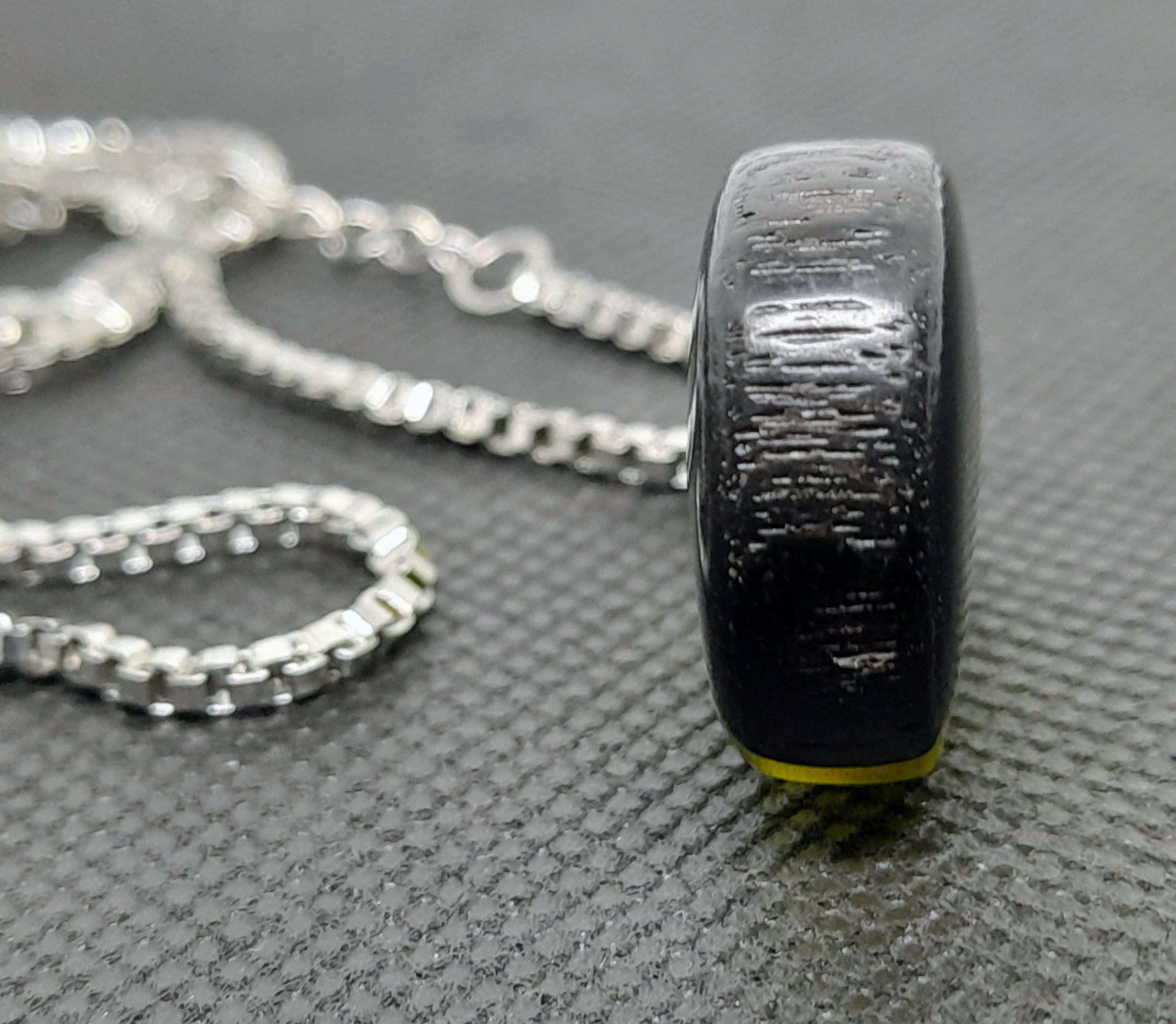 Handmade Irish Bog Oak Teardrop Pendant – Sealed in Yellow-Green Resin | Silver Chain