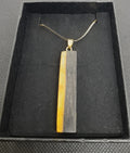 Handmade Irish Bog Oak Bar Pendant – Golden Amber Resin | Gold stainless steel chain